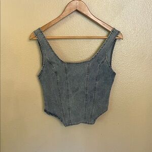 Denim Sleeveless Tank Zip Back Crop Top S